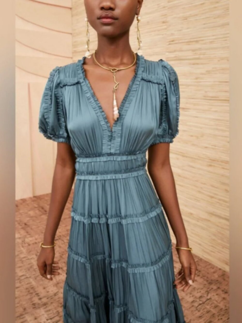 Ulla Johnson Olivia Puff Sleeve Midi Dress Atlantic Size 2 - Picture 2 of 5